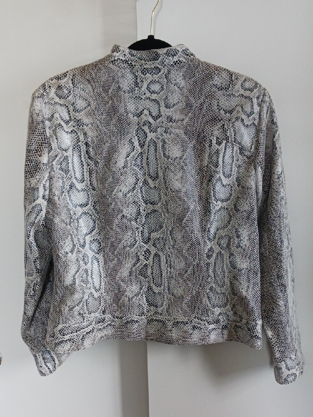 Ruby Rd. Snake-Print Zip Front Leather Jacket - White/Gray - Picture 2 of 3